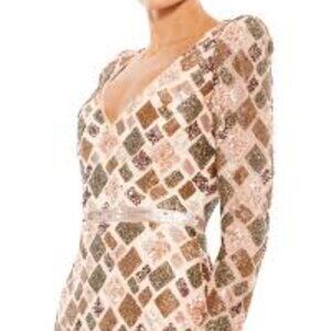 Mac Duggal Pink and Gold multi color Sequin Midi Dress